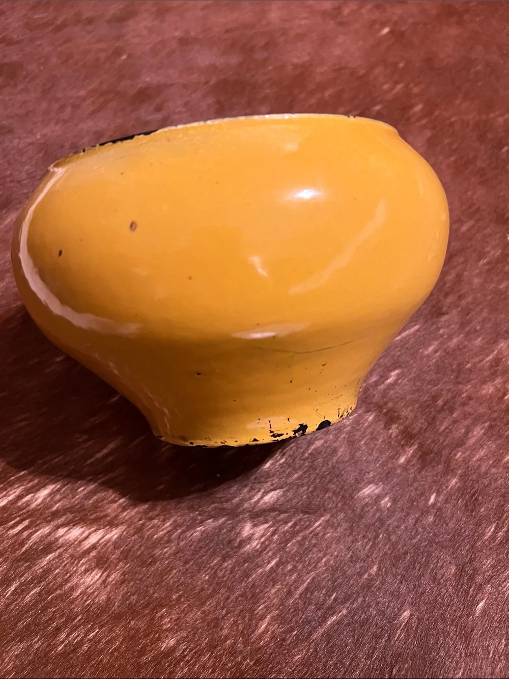 Vintage Yellow Enameled Cast Iron Mini Cauldron Pot with Lid
